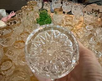 Vintage EAPG Pressed Glass Tumblers with Gold Rim second image