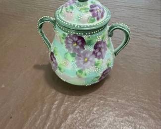 Vintage Nippon HandPainted Purple Violets Moriage Sugar Bowl with Lid