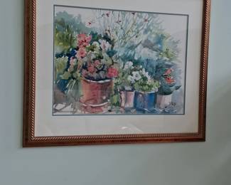 Watercolor Painting of Potted Flowers by Masi