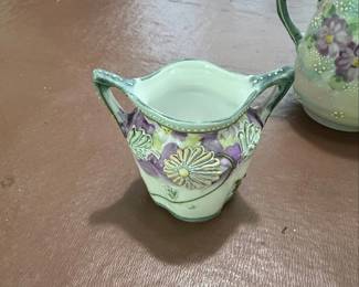 Nippon Hand Painted Porcelain Sugar Bowl with Moriage Detail