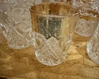 Vintage EAPG Pressed Glass Tumblers with Gold Rim