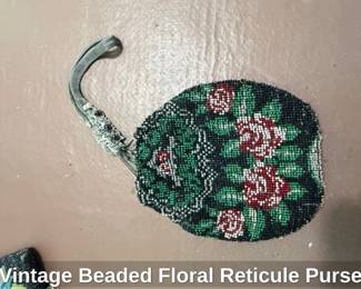 Vintage Beaded Floral Reticule Purse