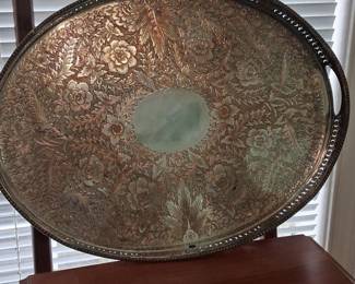 Vintage SilverPlated Oval Serving Tray with Pierced Gallery