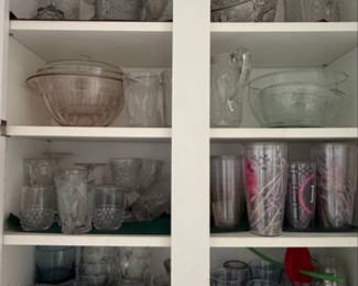 Assorted Vintage Pressed Glassware Including Pitchers, Bowls, and Tumblers