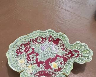 Vintage Nippon Moriage Style Decorative Dish with Dragon Motif