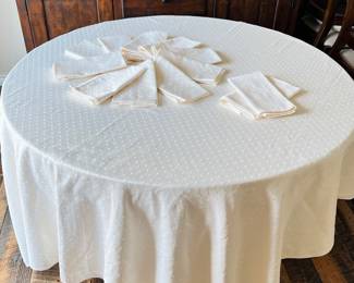 Ivory Swiss Dot Rectangular Tablecloth & 12 Napkins, 68" x 138"