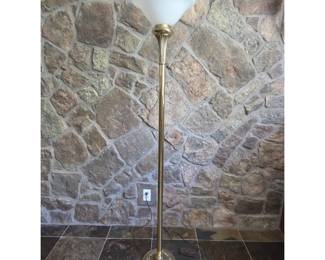 -Heavy Solid Brass 70" Torchiere Floor Lamp with Glass Shade – Needs Rewiring