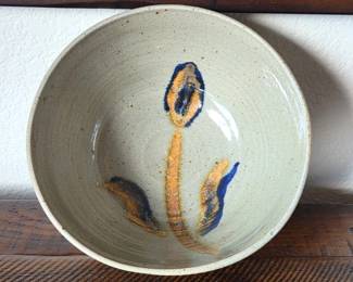 Studio Pottery Bowl with Abstract Floral Design