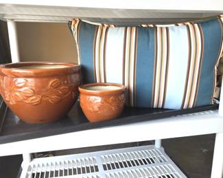 Hampton Bay Outdoor Pillow & Pair of Glazed Ceramic Planters