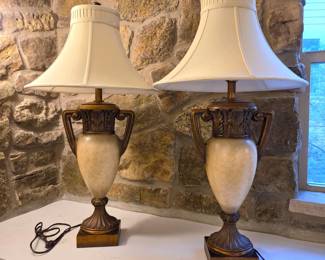 Pair of Classical Urn-Form Table Lamps with Bell Shades – 35"