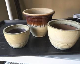 Trio of Glazed Ceramic Garden Planters – Earth-Tone Pottery
