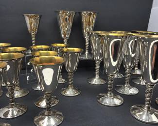 24-Piece Silver Plate & Gold-Tone Wine Goblet Set – Made in Spain