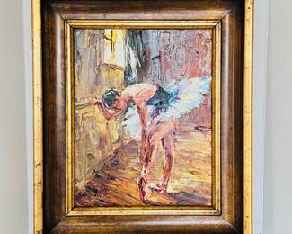 "In The Ballroom" Signed Lyudmila Agrich Impasto Oil Painting- Framed in Ornate Wood Frame- Bold Palette-Knife Work