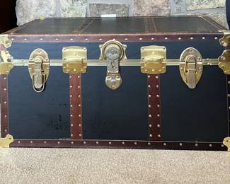 Navy Blue Trunk- Cedar Lined Chest- Travel Steamer- Footlocker, Storage Chest, Statement Coffee Table- 16" x 35"