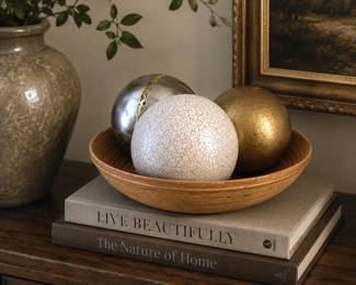 Decorative Bowl with 3 Metallic & Crackle Finish Balls