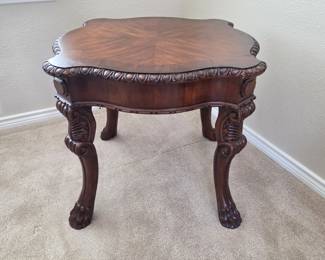 Bernhardt Carved Wood End Table with Parquetry Top - Furniture