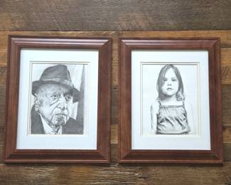 Pair of Original Nanette Gamily Pencil Portrait Drawings – Framed