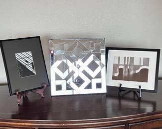 Set of Framed Modern Art Prints, Including Michael Dienes and Geometric Mirrored Wall Art