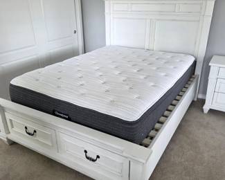 Folio 21 Newport Queen Storage Bed – Antique White w/ Cedar-Lined Footboard Drawers - Farmhouse Furniture