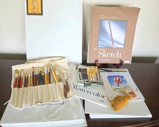 Large Artist Supply Lot – Fredrix Canvas Panels, Strathmore Papers, Brushes & Tools