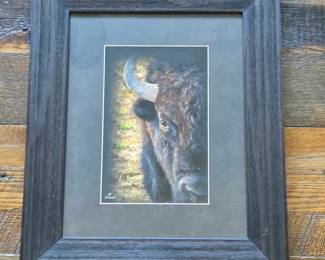 J. Wassil Framed Buffalo / Bison Wildlife Photograph (smaller 15" x 19") - Wall Art