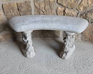 Small Cast Stone Curved Garden Bench with Floral Relief 28"W x 13"H (Child Size)