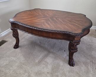 Bernhardt Carved Wood Coffee Table with Parquetry Top - Furniture