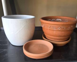 Ceramic & Terracotta Planters with Saucers – 9" Largest