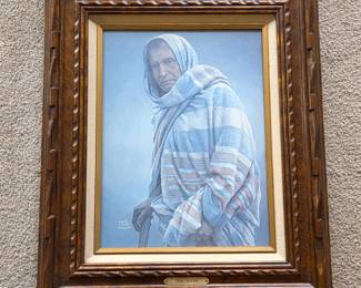 James Fields “Taos Indian” Lithograph – Taos New Mexico Native American Portrait – Framed Wall Art