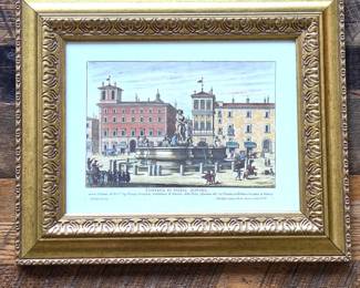 Framed Offset Lithograph – Fontana in Piazza Navona, Rome