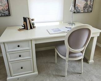 Ballard Designs White Executive Desk & Upholstered Chair – 72" - Furniture