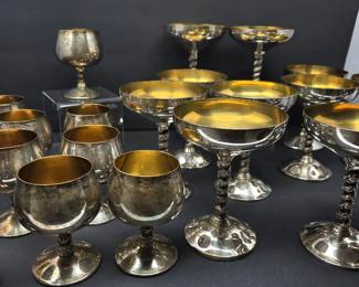 23)-Piece Silver Plate & Gold-Tone Brandy and Champagne Coupe Set – Made in Spain