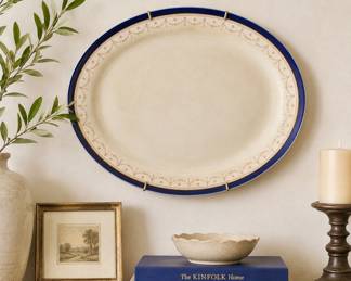 Vintage 14” Oval Platter by Alfred Meakin England- "Bleu de Roi" pattern with a deep cobalt blue and gilt rim