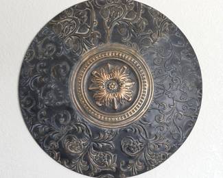 Large 26" Round Embossed Metal Wall Medallion – Bronze & Black Floral Design