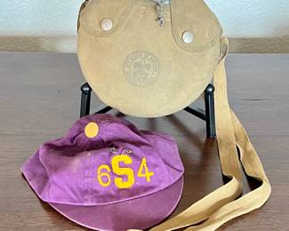 Vintage Boy Scouts of America Canteen & Canteen Cover with Purple Scout Cap, BSA 654