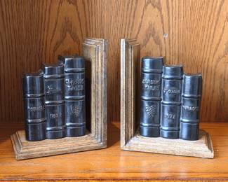 Pair of Rustic Wood & Faux Book Bookends – Classic Tales, Poems & Phrases