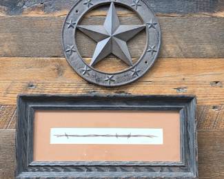 -Rick Morris Patterson 1980 Original Barbed Wire Watercolor & Cast Iron Texas Star