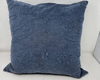 20" Blue Embroidered Decorative Accent Pillow with Duck Feather Insert – Textured Denim Look