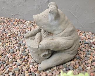 Heavy Solid Concrete Pig & Corn Garden Statue – 14"
