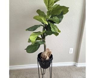47" Faux Fiddle Leaf Fig Tree in Metal Plant Stand