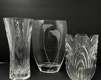 Set of 3 Decorative Crystal Vases- Chatelet Cristal d'Arques- Mikasa Calla Lily- & Vintage Czech Vase