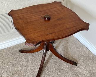 Small Vintage Accent Table 20" Square w/ Center Military Emblem- Latin Moto "Spes Nostra Devs"- "God is our Hope"