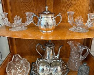 several types of vintage glass, Silver and porcelain items, Several pieces of UV reactive glass