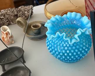 Fenton Blue Opalescent Hobnail Vase, UV reactive