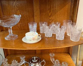 several types of vintage glass, Silver and porcelain items, Several pieces of UV reactive glass