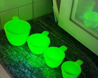 Vintage Jadeite Jeannette Measuring Cups, UV Reactive Uranium Glass