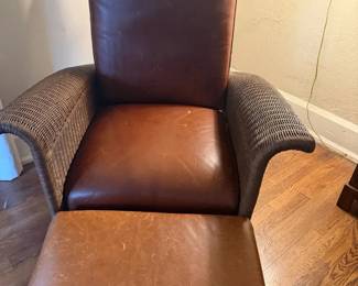 Wicker Leather Recliner  Ottoman