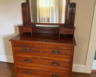 Vintage Wooden Dresser with Mirror, 4 large drawers,  2 Small Drawers