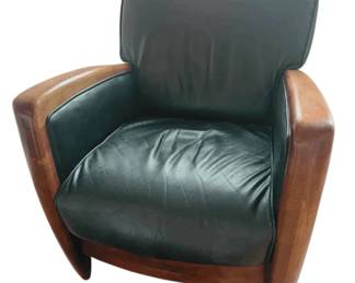 Mid Century Leather  Wood Lounge Chair
