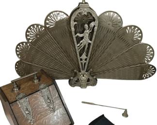 Antique Fireplace Fan Screen  Coal Box